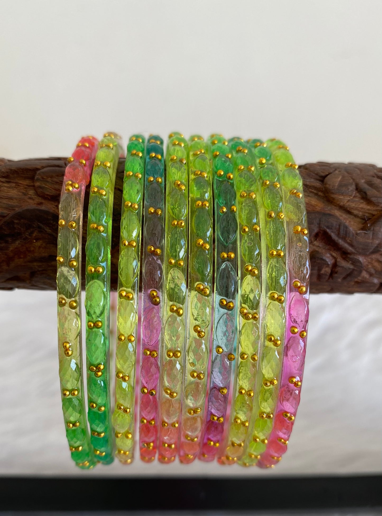 Set of 10 multi color glass bangles(2.4) dj-52853
