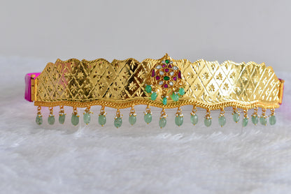 Gold tone pink-green-white kundan jadau flower waist band dj-52185