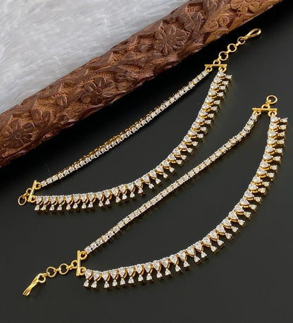 Two tone cz white stone double layer ear side chain dj-54069