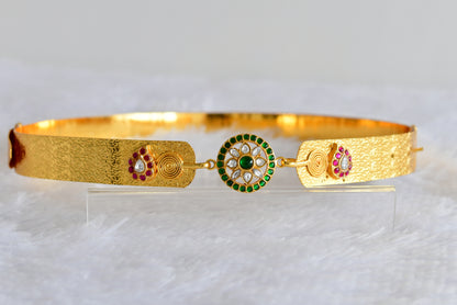 Gold tone pink-green-white kundan jadau round mango waist band dj-52179