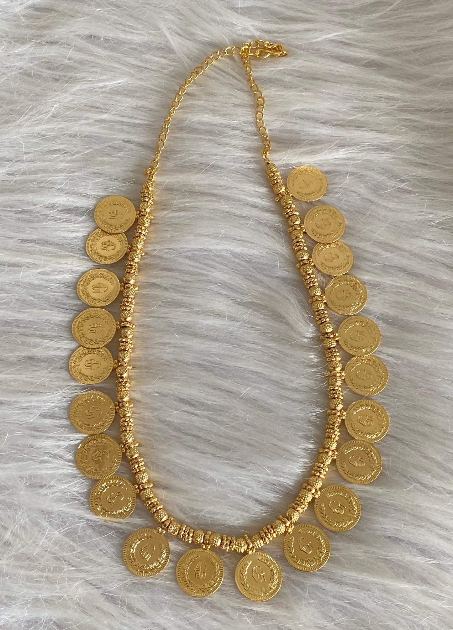 Gold tone pink stone lakshmi coin mid/length necklace dj-54137