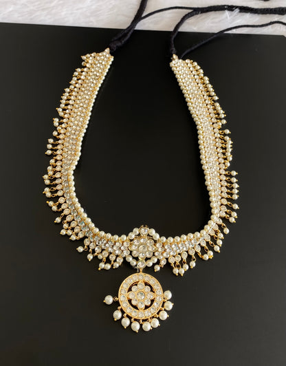Gold tone AD white stone pearl waist band dj-53386