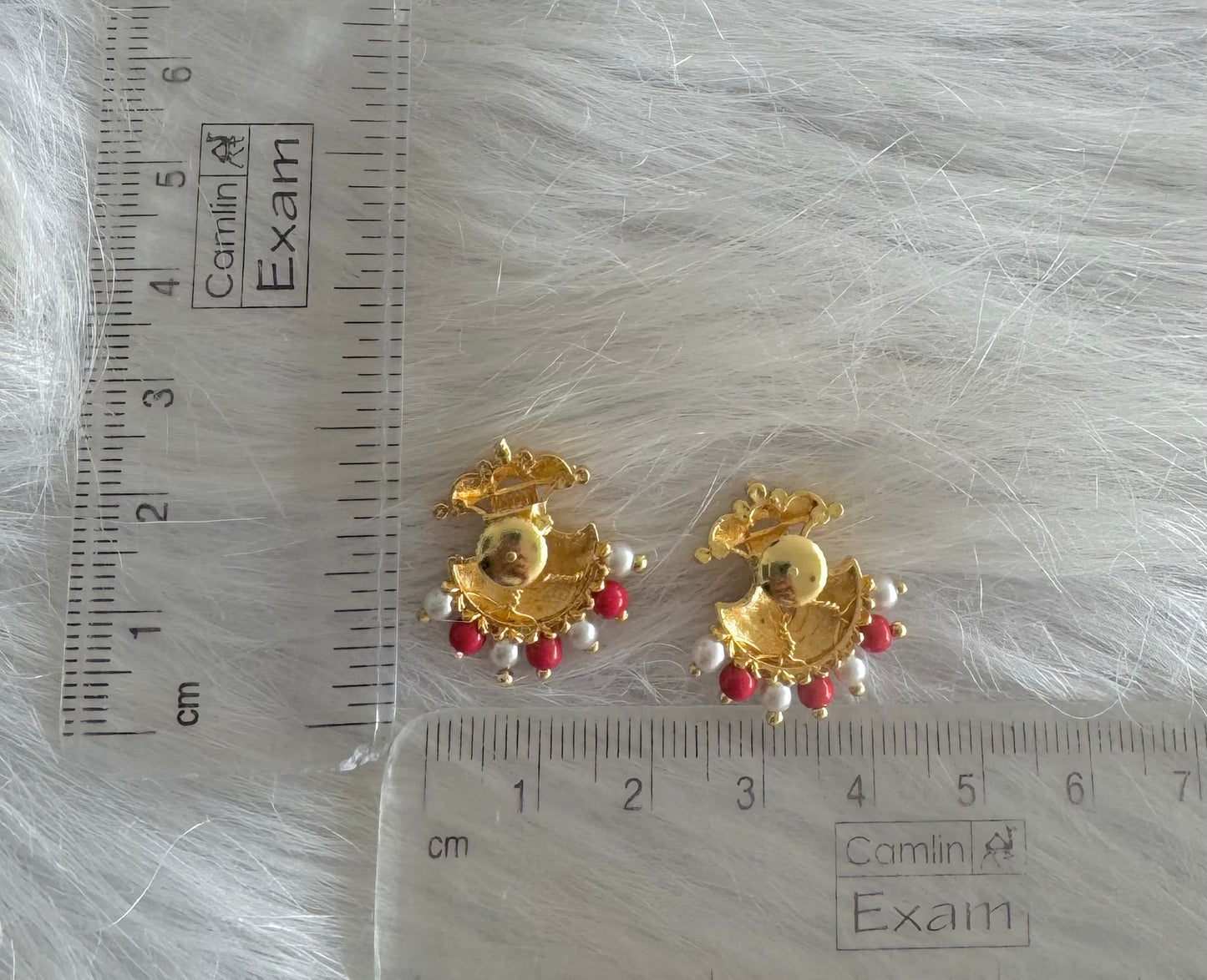 Gold tone coral-pearl beaded stud/earrings dj-51259