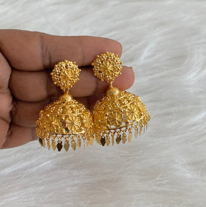 Gold tone kerala style elakka flower jhumkka dj-53148