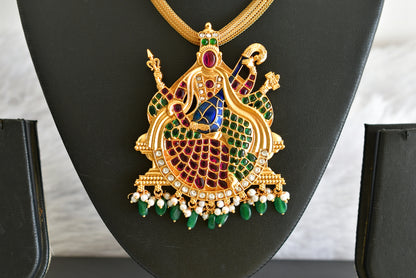 Matte finish kemp-green-blue big Saraswathi pendant necklace dj-51814