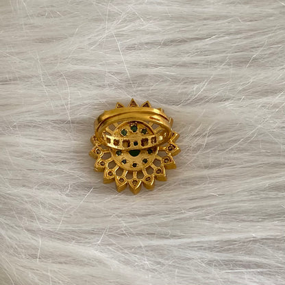 Gold tone white-green stone adjustable finger ring dj-55052