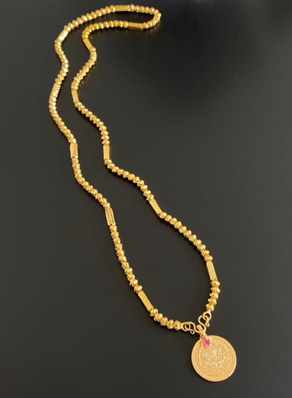 Gold tone 24 inches chain with lakshmi coin pendant dj-54037