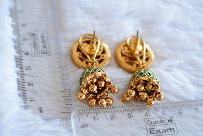 Antique gold tone cz kemp-green lotus jhumkka dj-52549