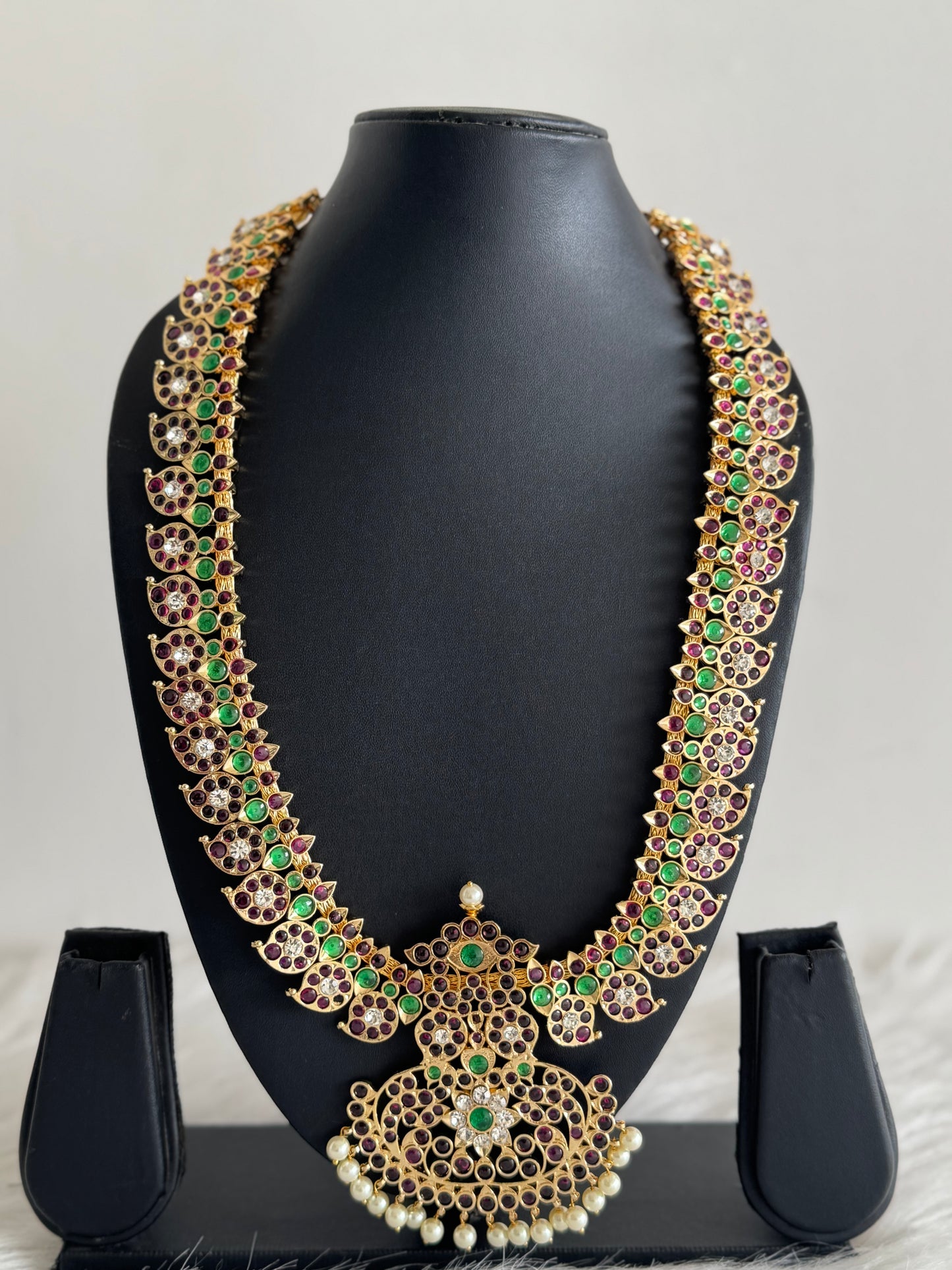Gold tone precious kemp-green-white Magari mango pearl haar dj-50874