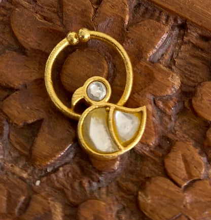 Gold tone kundan jadau white stone swan nose pin/bulakku dj-53738