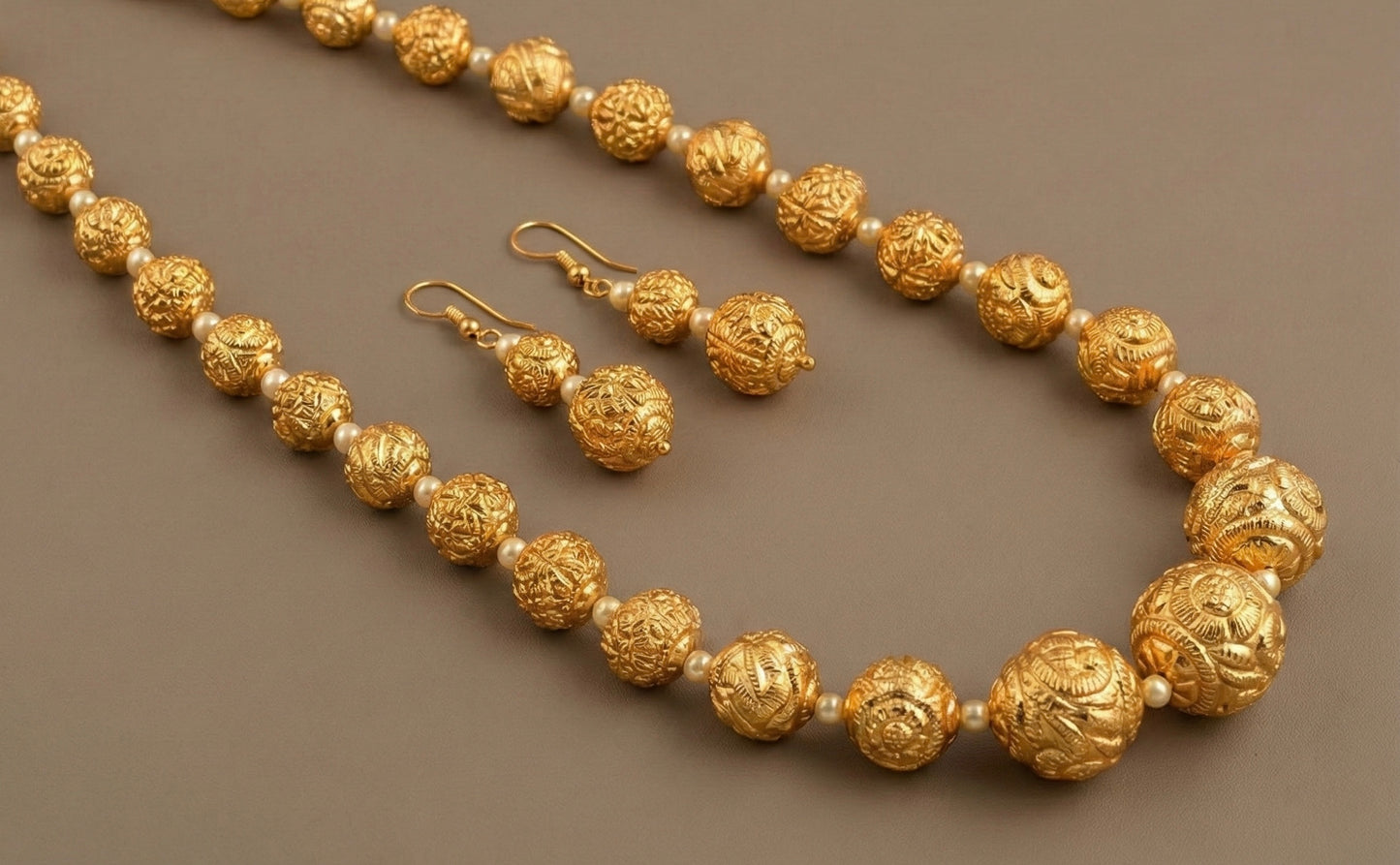 Matte Finish pearl nakshi beaded necklace set -dj16607
