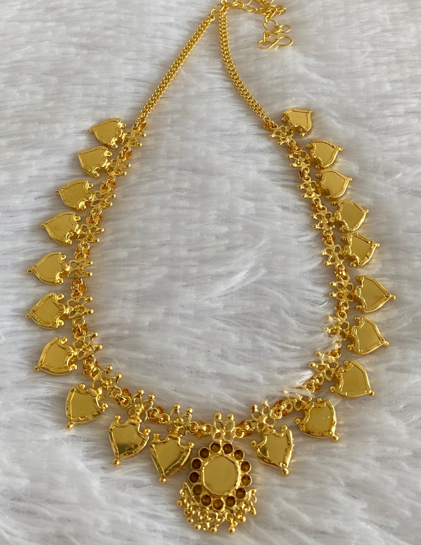 Gold tone white-blue palakka necklace dj-53065