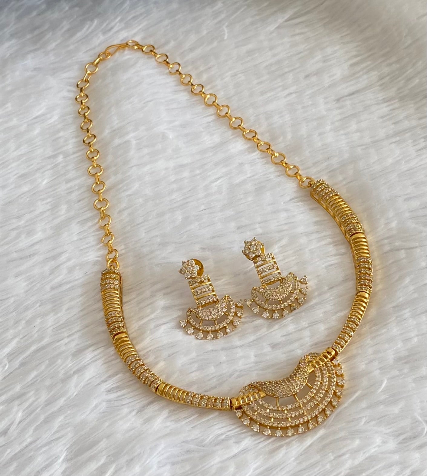 Gold tone white stone necklace set dj-54352