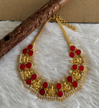 Gold tone red-white kerala style round Lakshmi necklace dj-51713