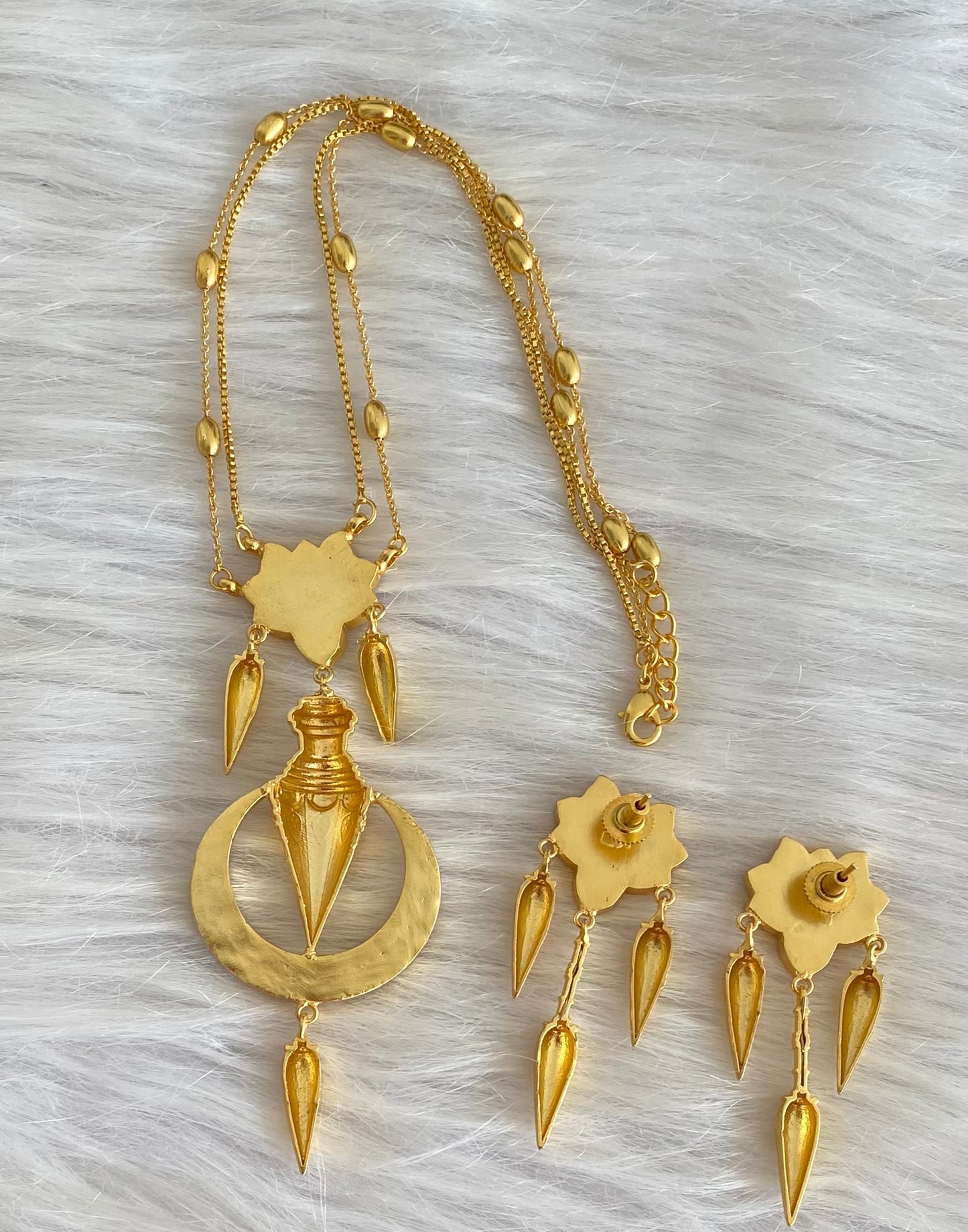 Gold tone double layer lotus kundan jadau necklace set dj-54192
