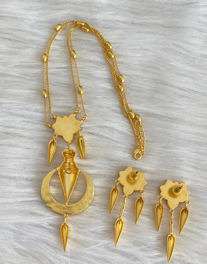 Gold tone double layer lotus kundan jadau necklace set dj-54192