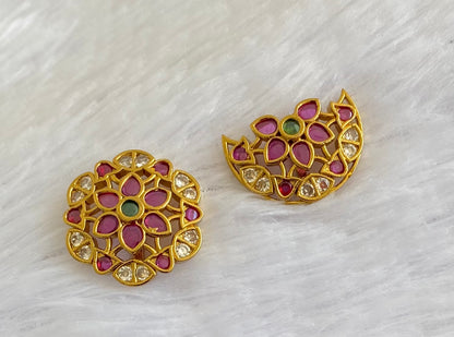 Antique gold tone small kemp-green-white flower sun moon hair jewel dj-53660
