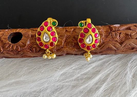 Gold tone pink-green kundan jadau mango bugadi earrings dj-51148