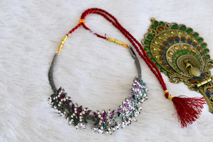 Black finish precious kemp-green pearl lotus necklace dj-52511