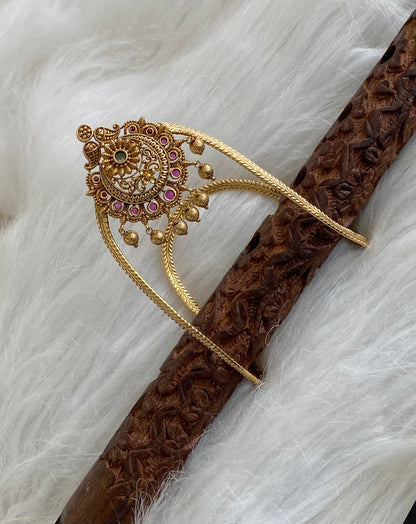 Antique gold tone kemp-green stone mango vanki/bajuband dj-54481