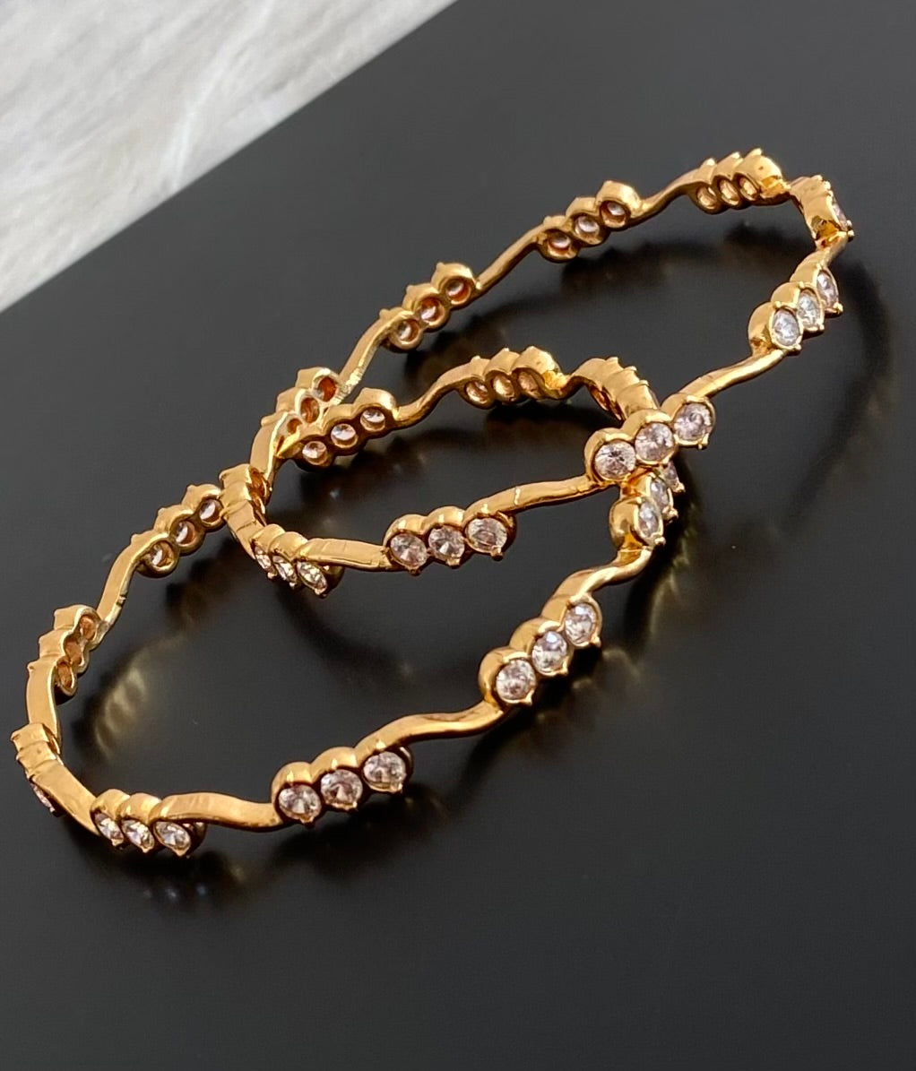 Gold tone white stone bangles(2.4) Dj-53892