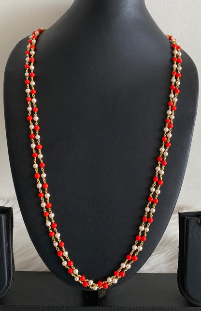 Gold tone double layer coral-pearl chain dj-54977