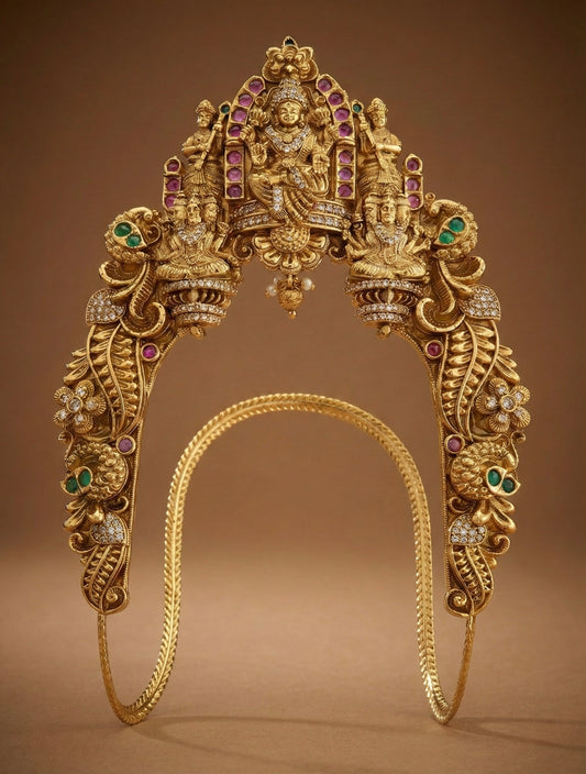 Antique gold tone cz ruby-green Lakshmi vanki/bajuband dj-52744