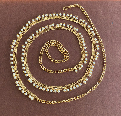 Antique gold tone pearl hip/waist chain dj-53212