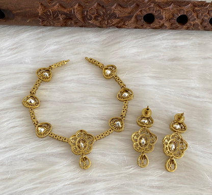 Dark antique finish white stone necklace set dj-54758