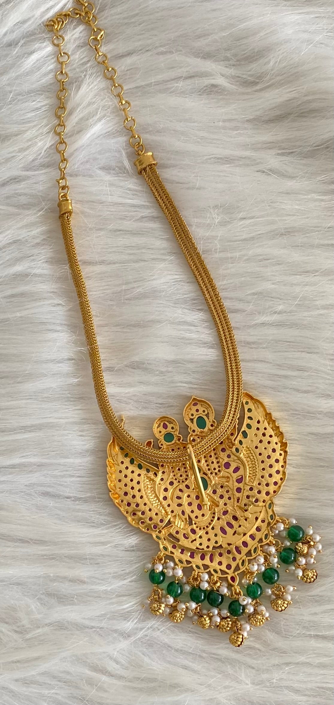 Antique gold tone lakshmi-mahavishnu kundan jadau necklace dj-53849