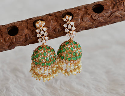 Matte finish cz emerald pearl flower jhumkka dj-50515