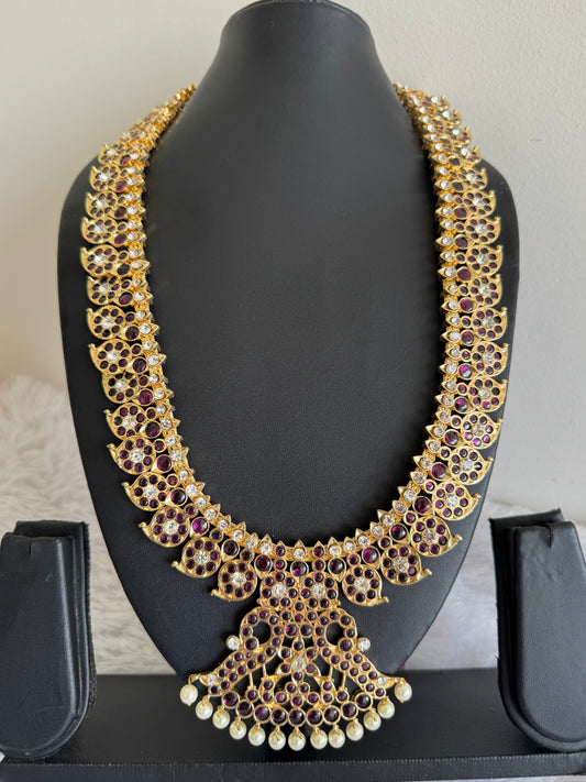 Gold tone precious kemp-white pearl mango peacock haar dj-51701