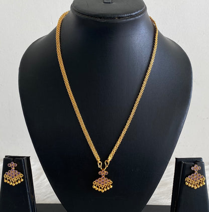 Gold tone 18 inches chain with purple stone pathakkam pendant set dj-54909