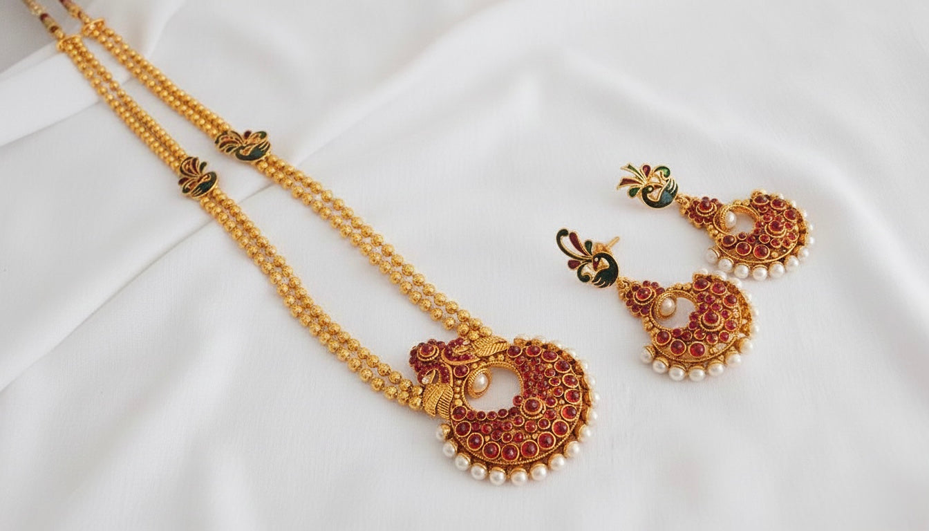 Antique Kemp Pearl Peacock Bali Necklace Set-dj17536