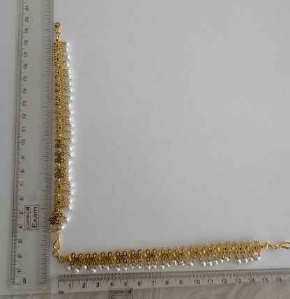 Two tone cz white stone pearl ear side chain dj-51359