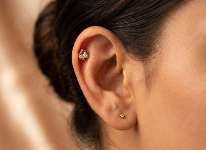 Gold tone pink-white stone small leaf kid's or side earrings dj-49391