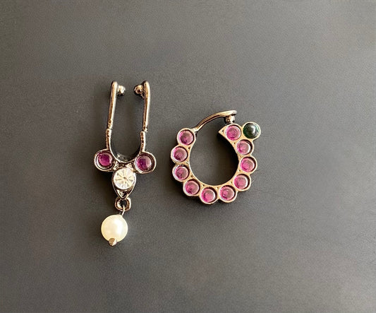 Black finish precious kemp-green nathu-bulakku(nose pin) dj-51984