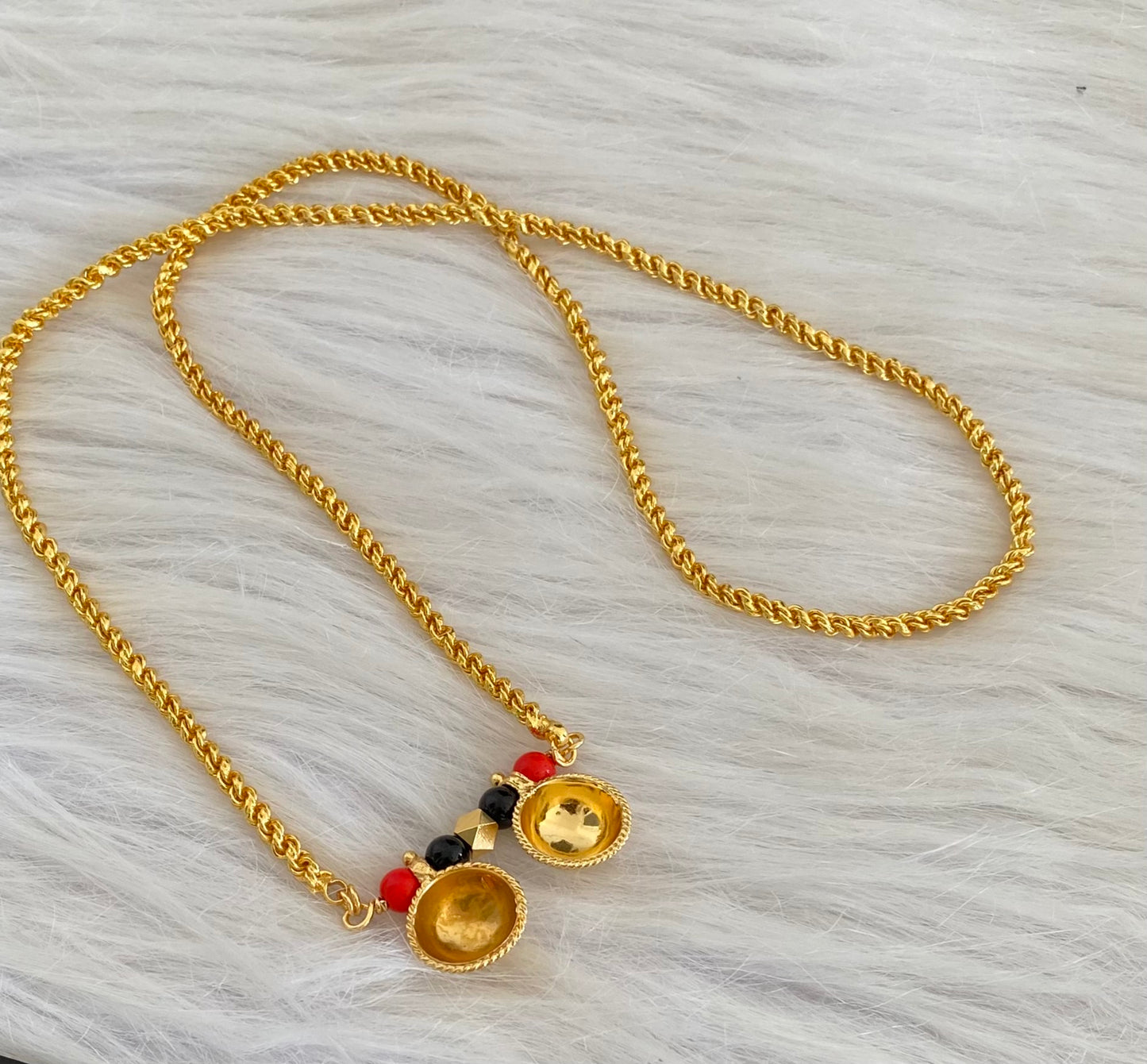 Gold tone 24 inches coral-black beads bottu mangalyam dj-54110