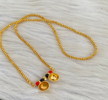 Gold tone 24 inches coral-black beads bottu mangalyam dj-54110
