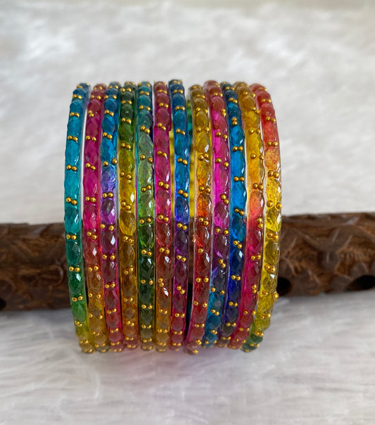 Set of 12 multi color glass bangles(2.8) dj-52854