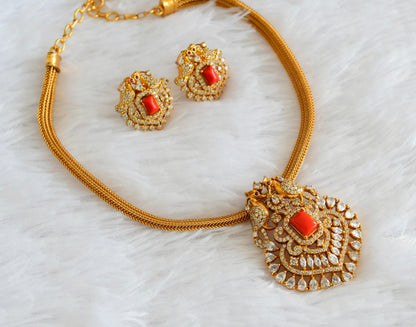 Matte finish white-coral stone peacock choker/necklace set dj-54016
