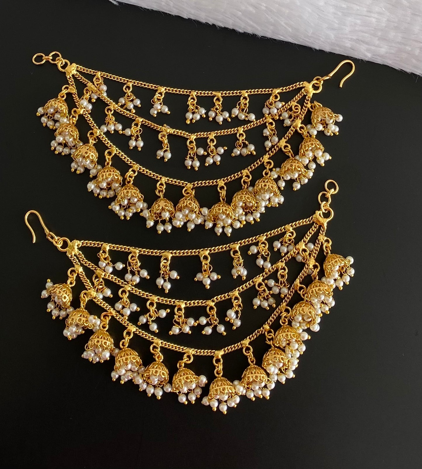 Matte finish pearl jhumkka layer ear side chain dj-54055