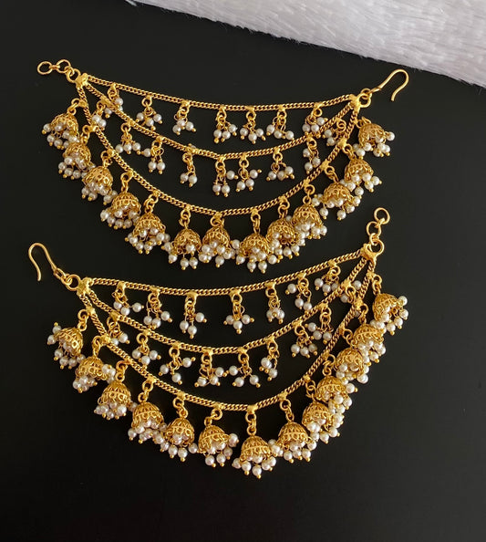 Matte finish pearl jhumkka layer ear side chain dj-54055