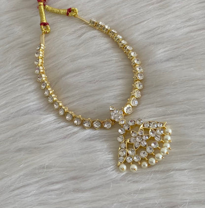 Gold tone AD white stone pearl attigai flower necklace dj-55132