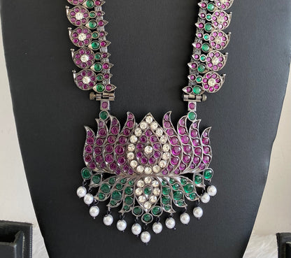 Black finish AD precious kemp-green-white pearl lotus mango haar Dj-53398