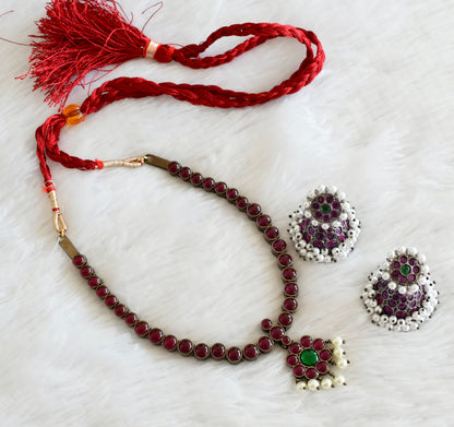 Black finish precious kemp-green pearl flower necklace set dj-53354