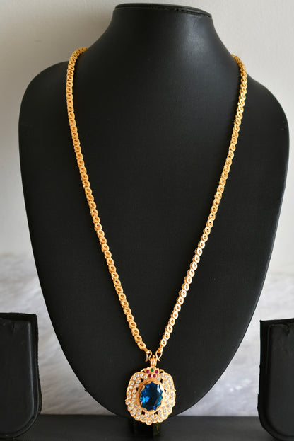 Gold tone 24 chain with sky blue oval stone pendant dj-51914