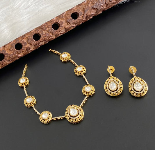 Dark antique finish white stone necklace set dj-54238