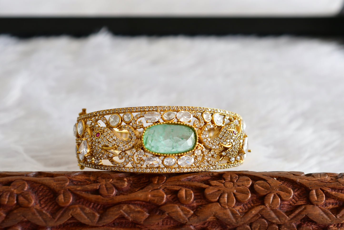 Antique gold tone cz moissanite sea green elephant kada dj-51771