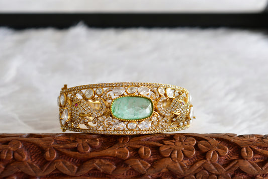 Antique gold tone cz moissanite sea green elephant kada dj-51771